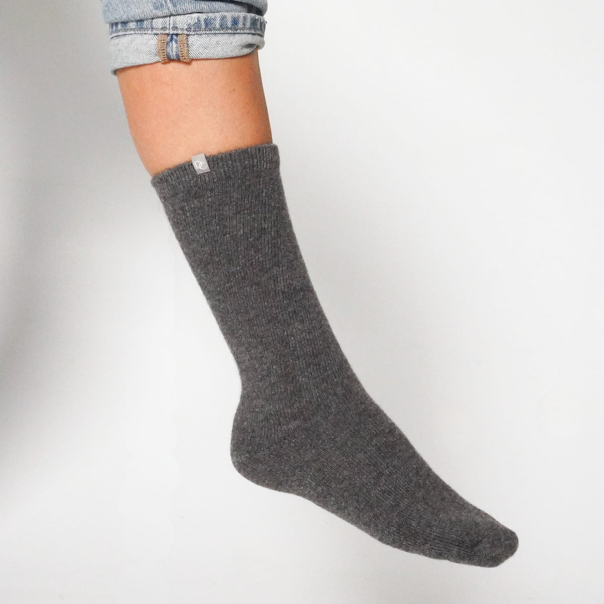 Hohe Kaschmirsocken Meliertes Grau