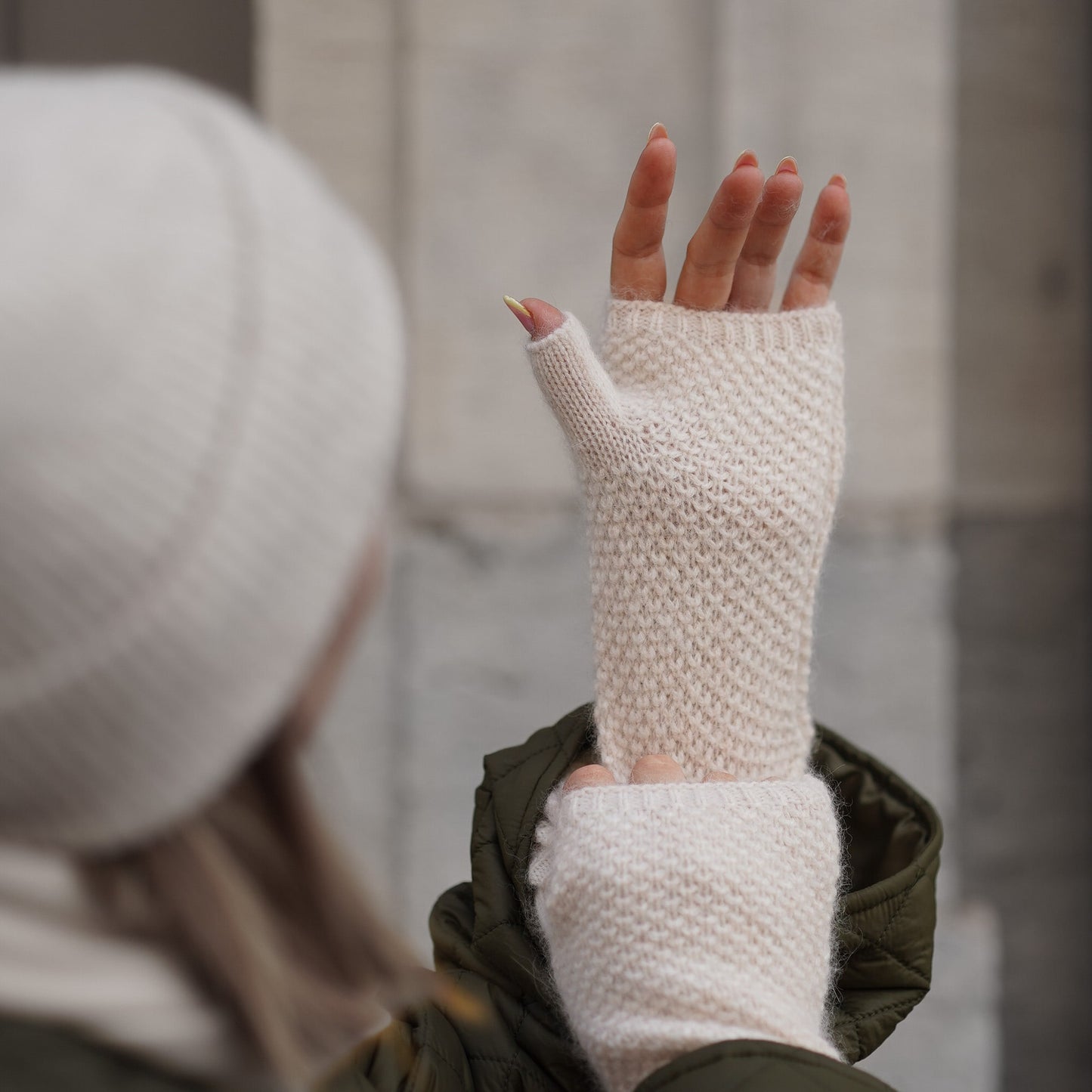 Cashmere trio — scarf + hat + mittens | Beige and copper