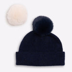 Kaschmirmütze Dunkelblau mit bommel