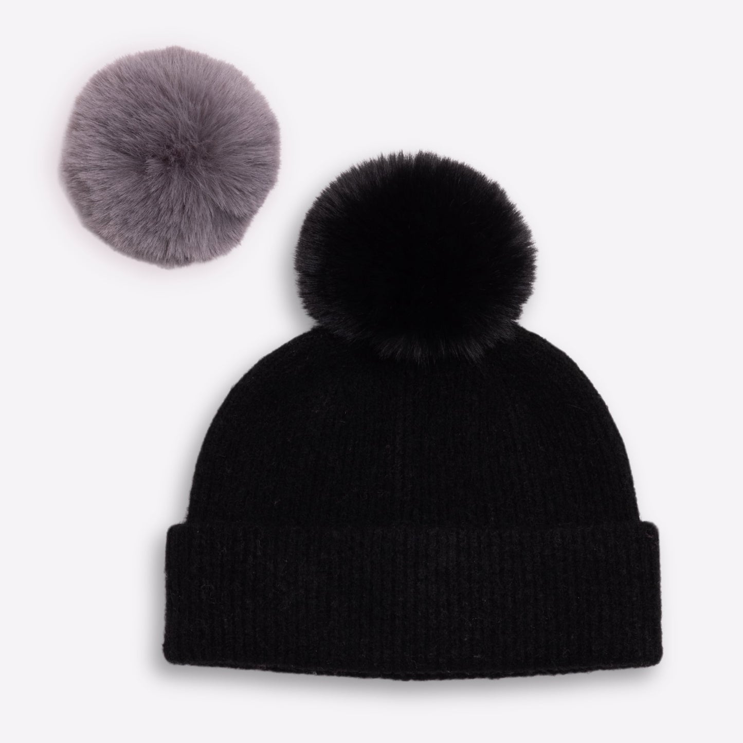 Kaschmirmütze Schwarz mit bommel