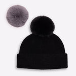 Kaschmirmütze Schwarz mit bommel