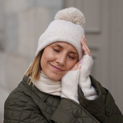 Cashmere trio — scarf + hat + gloves | Beige