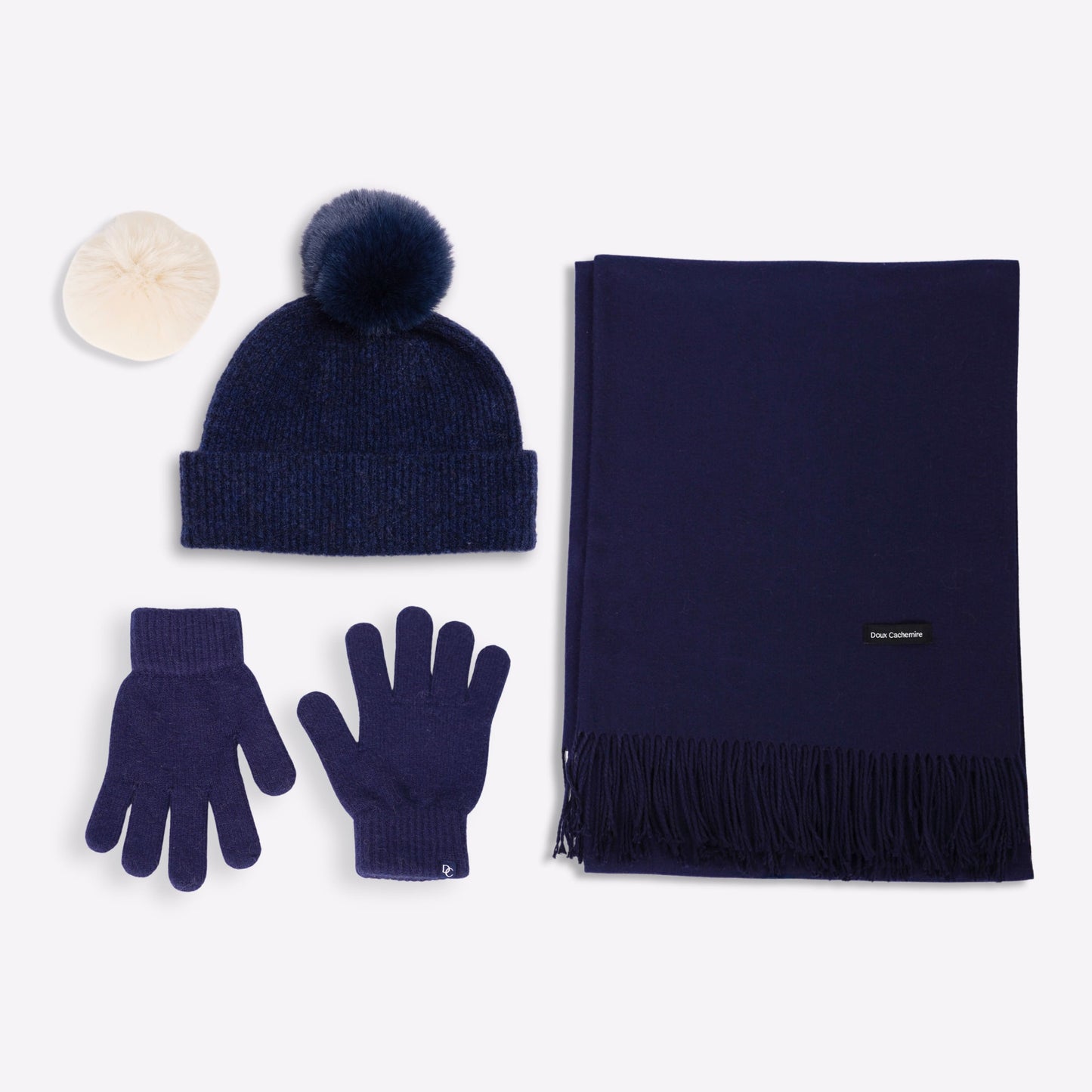 Kaschmir-Trio — Schal + Mütze + Handschuhe | Marineblau