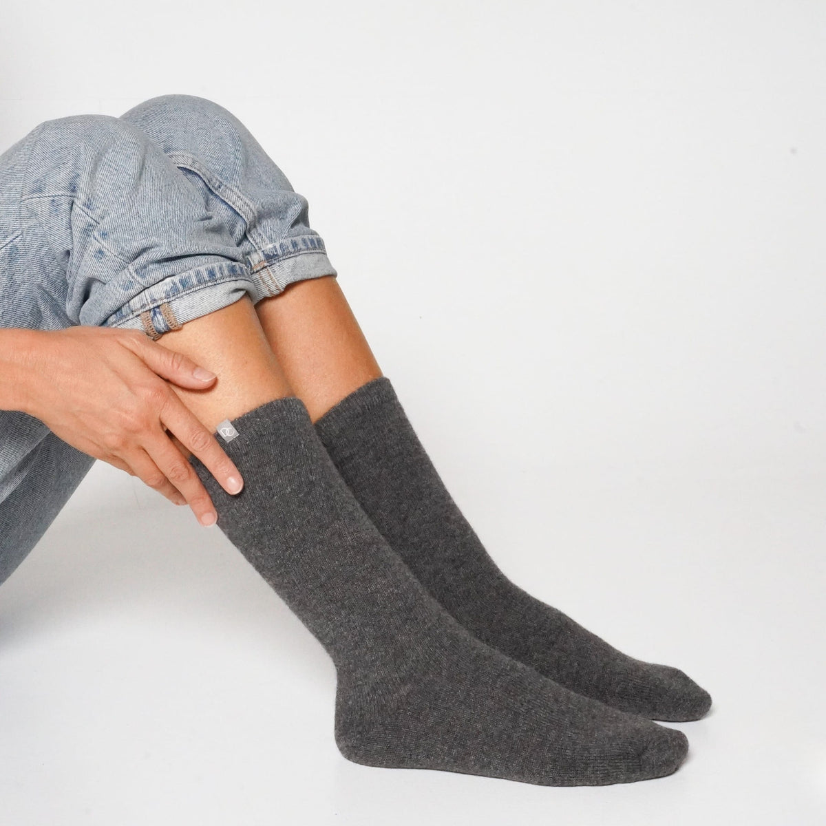 Hohe Kaschmirsocken Meliertes Grau