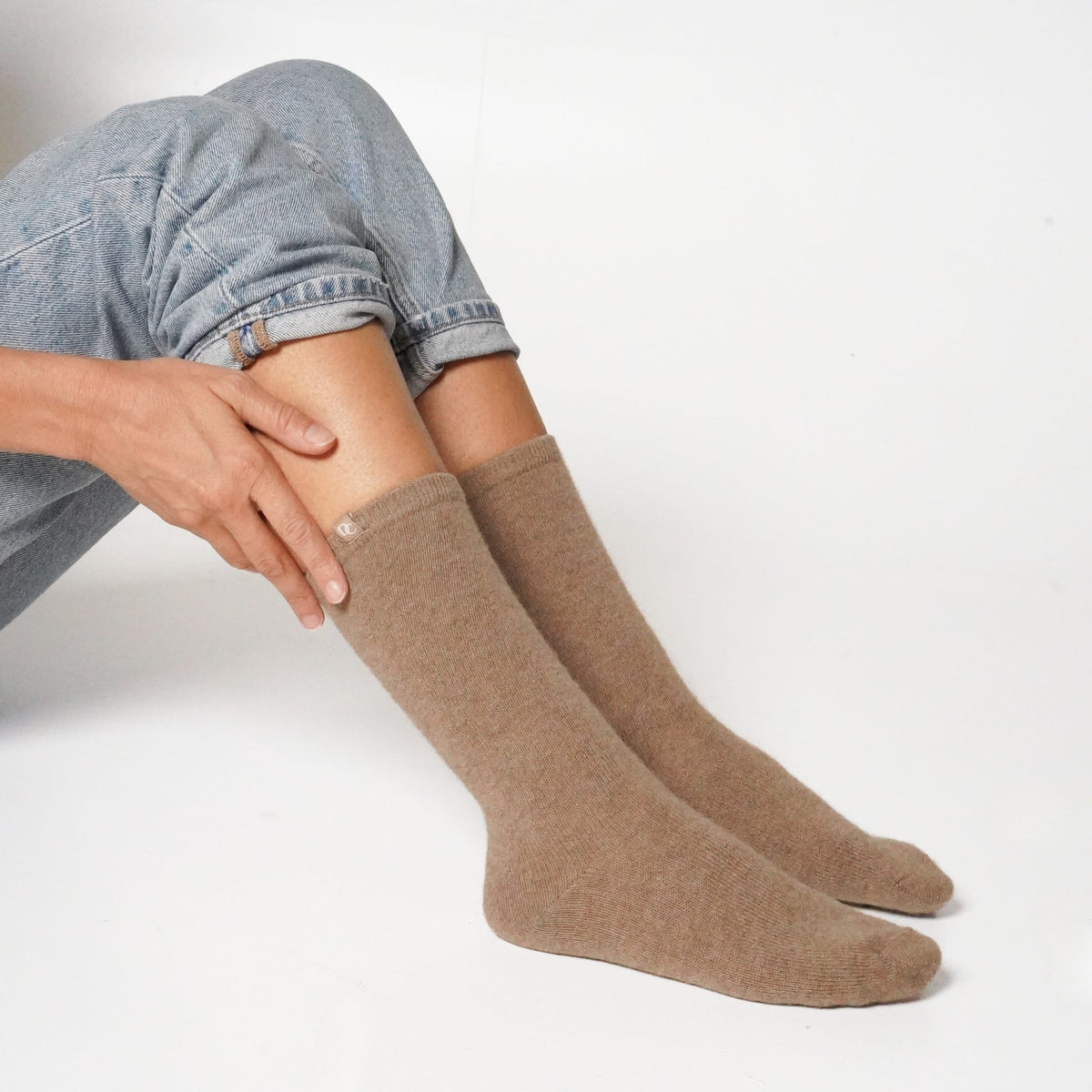 Hohe Kaschmirsocken Taupe