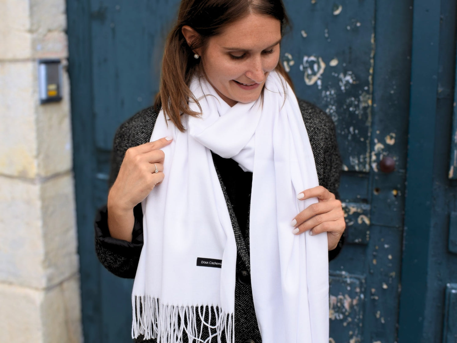 cashmere scarf white for women Doux Cachemire