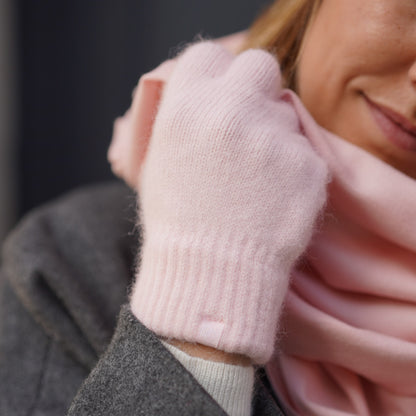 Kaschmir-Trio — Schal + Mütze + Handschuhe | Puderrosa