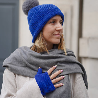 Royal blue cashmere fingerless gloves