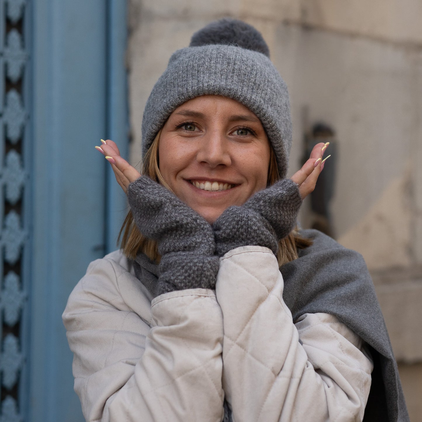 Kaschmir-Stulpen Grau meliert