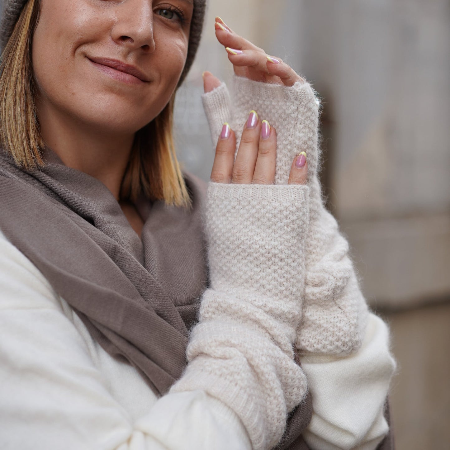 Kaschmir-Stulpen Beige