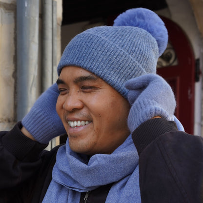 Kaschmirhandschuhe Blau meliert