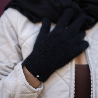Cashmere Trio — Scarf + Hat + Mittens | Black and Heather Grey