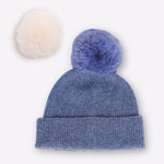 Kaschmirmütze blau meliert mit bommel
