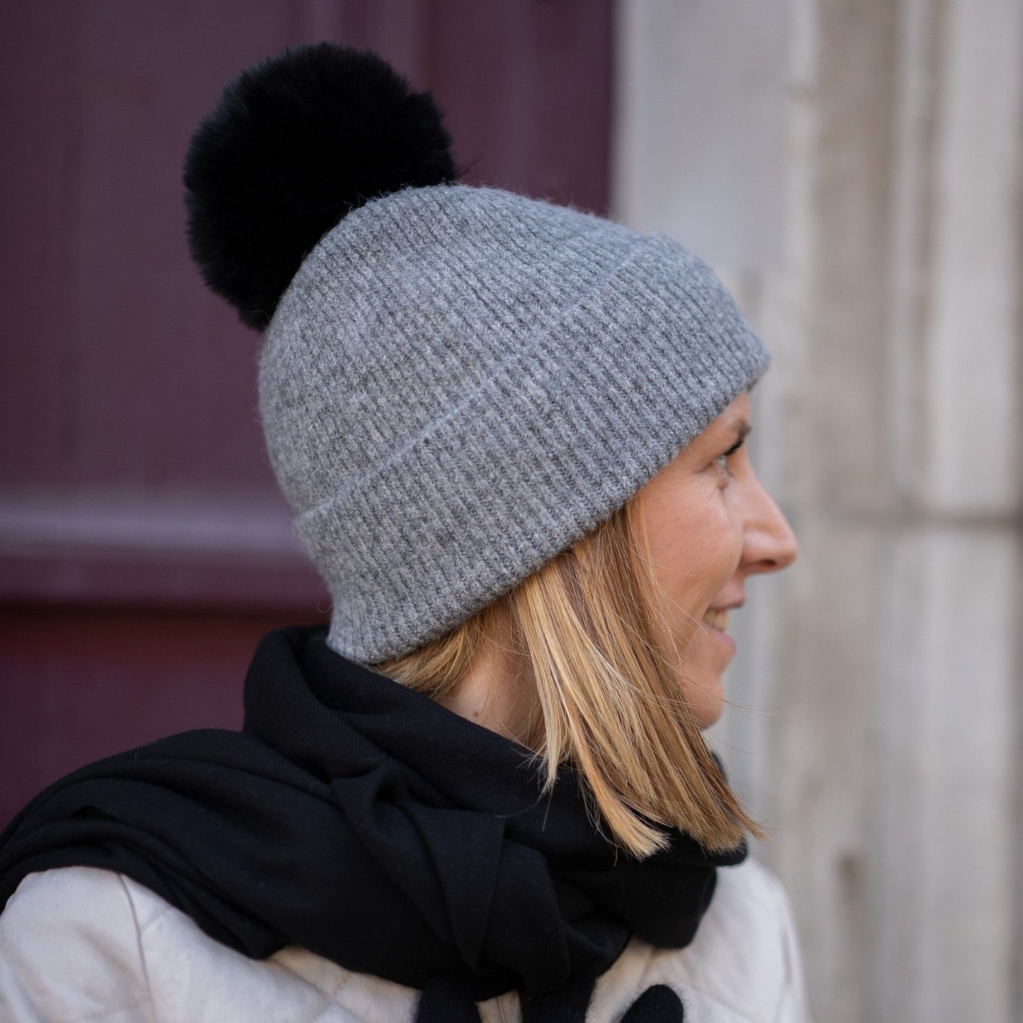 Cashmere Trio — Scarf + Hat + Mittens | Black and Heather Grey