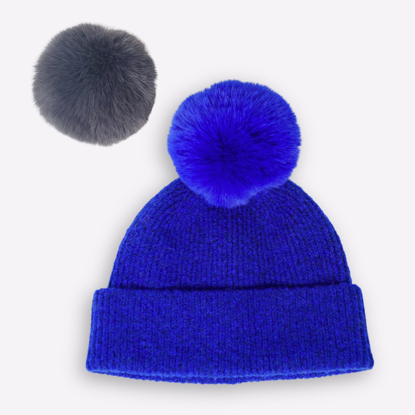 Royal blue cashmere hat with pom-pom