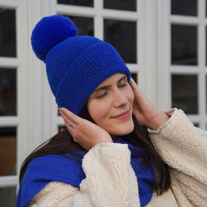 Kaschmir-Trio — Schal + Mütze + Handschuhe | Königsblau