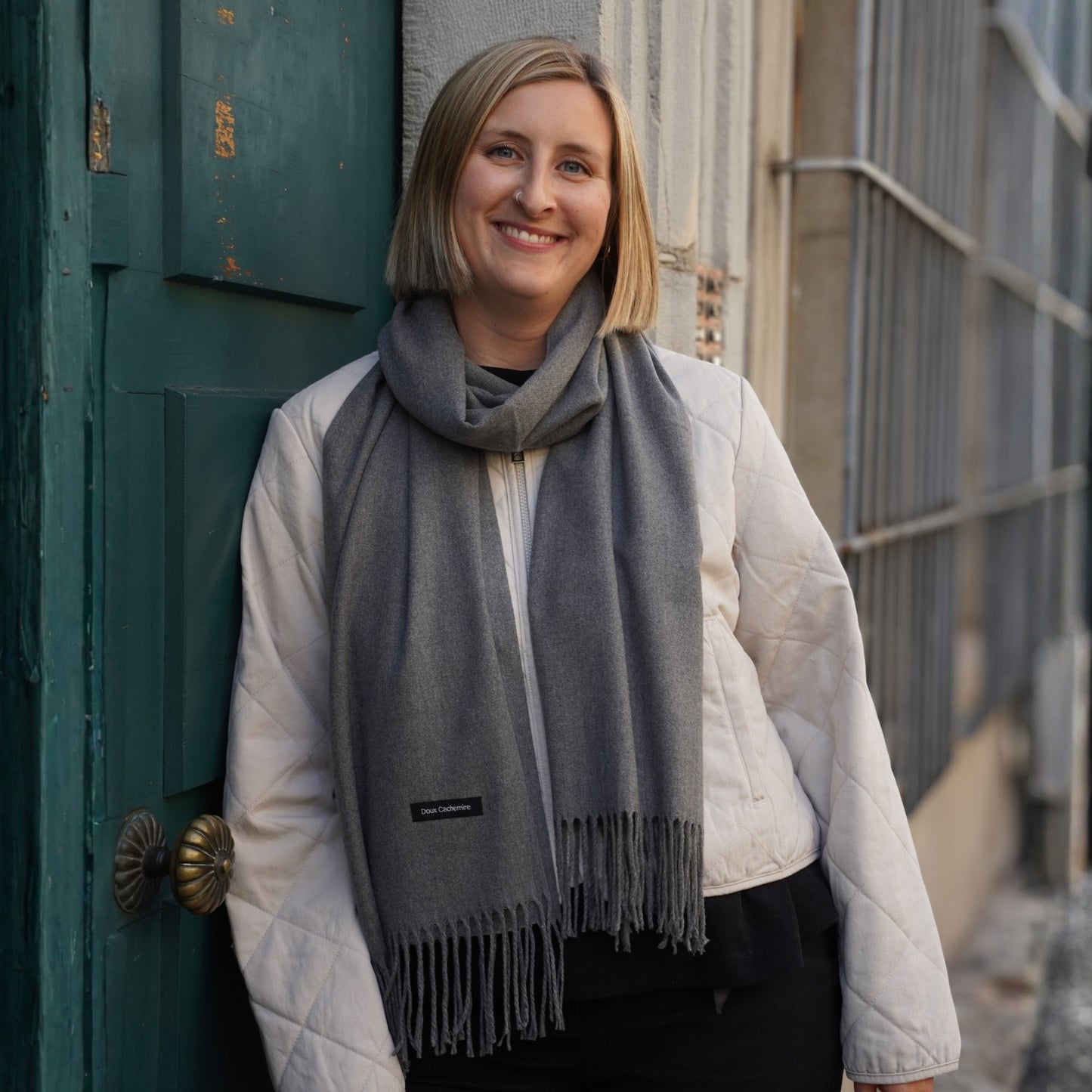 Kaschmir-Trio — Schal + Mütze + Stulpen | Grau meliert