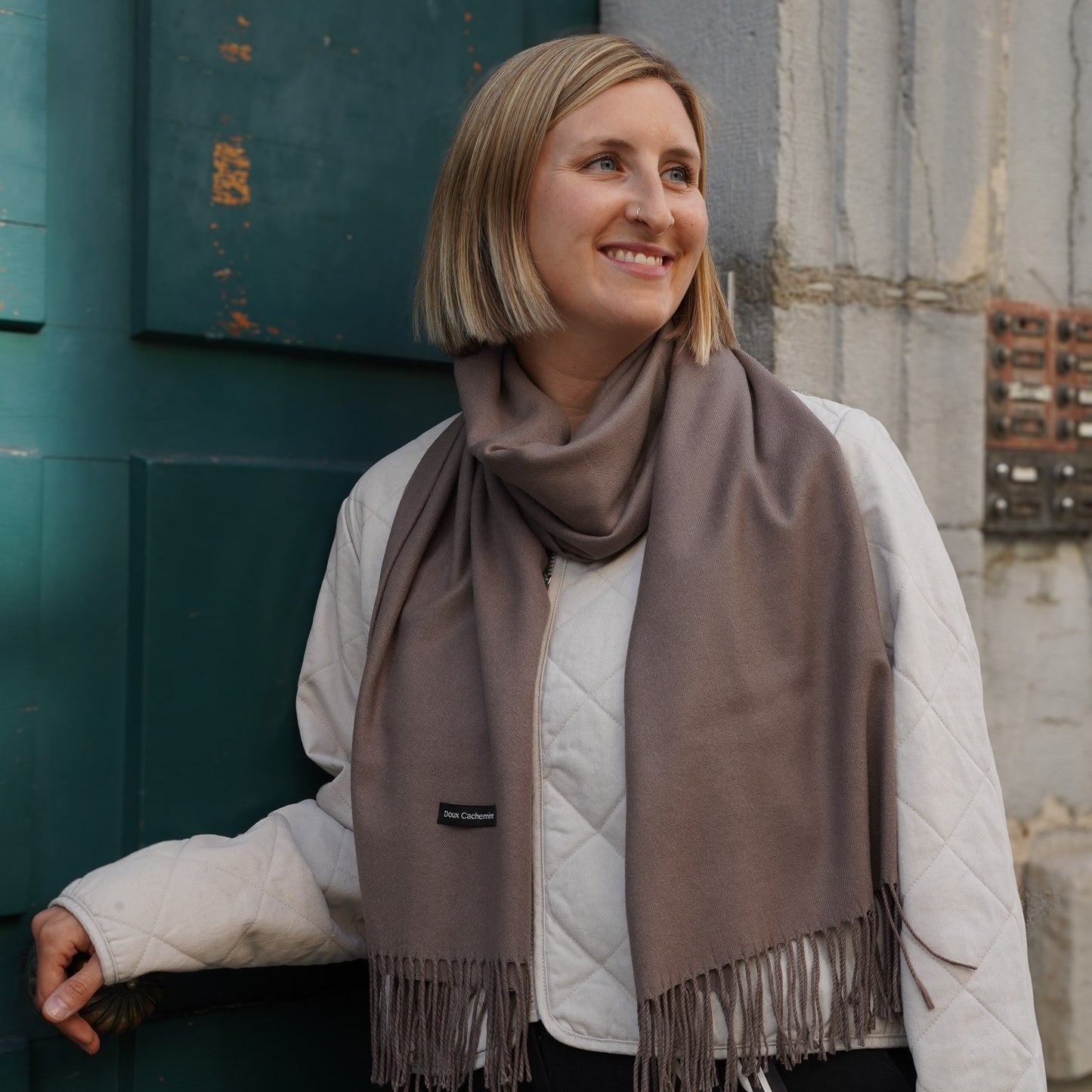 Cashmere trio — scarf + hat + mittens | Beige and taupe