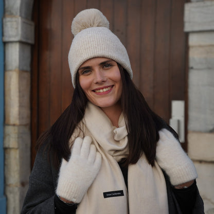 Cashmere trio — scarf + hat + gloves | Beige