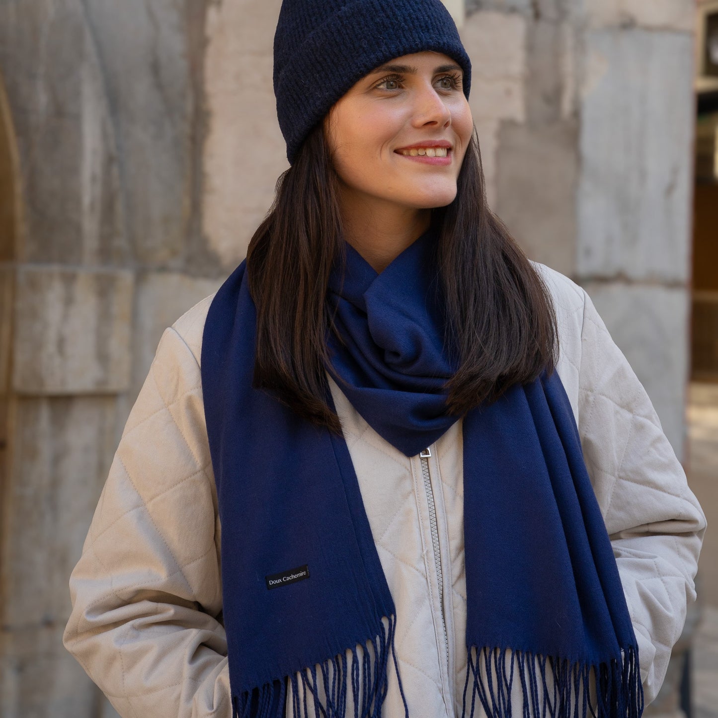 Cashmere trio — scarf + hat + gloves | Navy blue