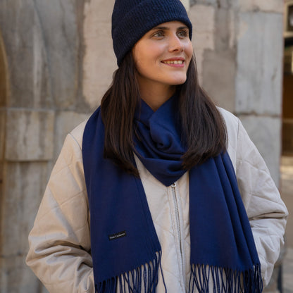 Cashmere trio — scarf + hat + gloves | Navy blue