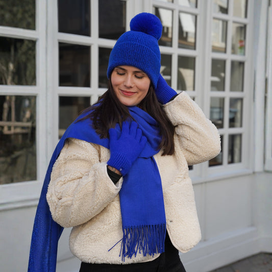 Cashmere trio — scarf + hat + gloves | Royal blue