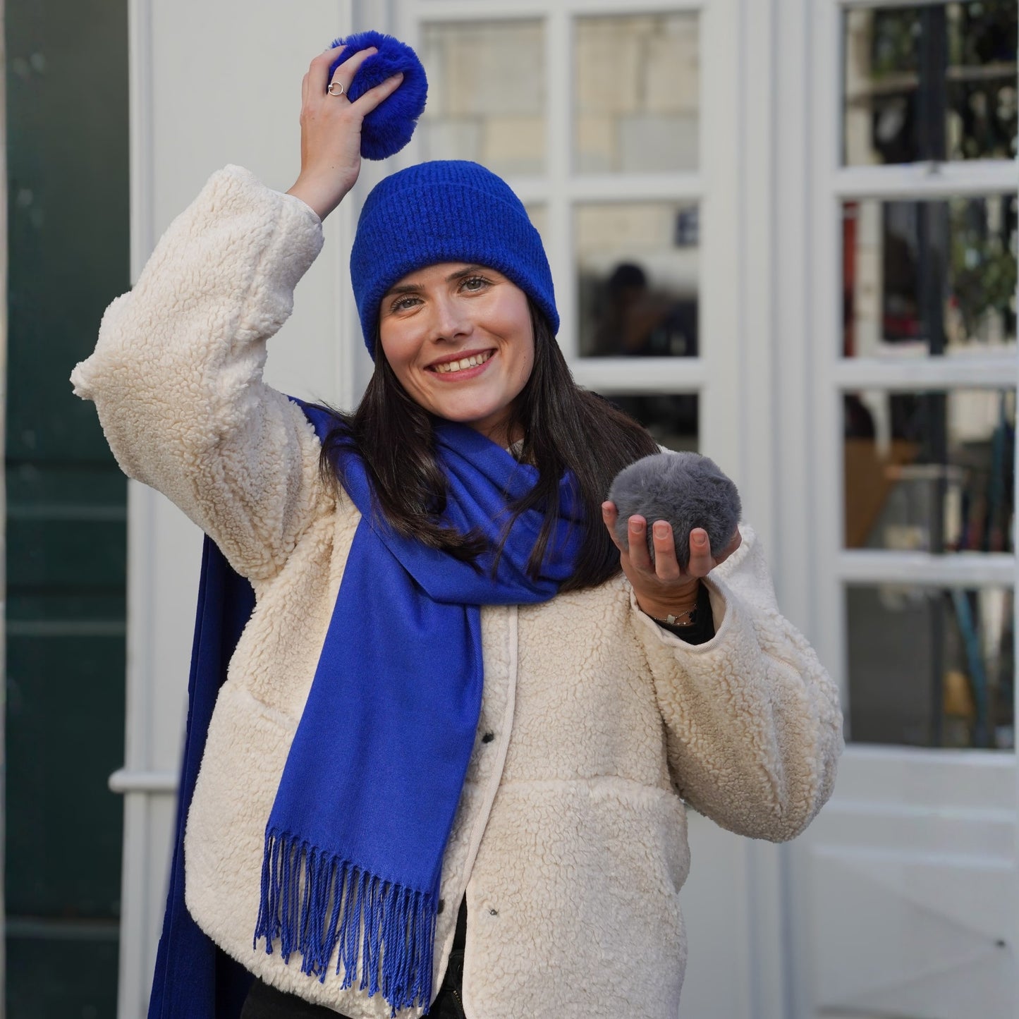 Kaschmir-Trio — Schal + Mütze + Handschuhe | Königsblau