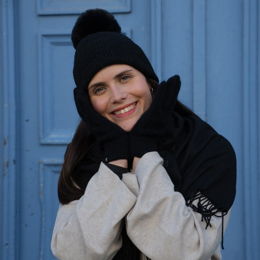 Cashmere Trio — Scarf + Hat + Gloves | Black