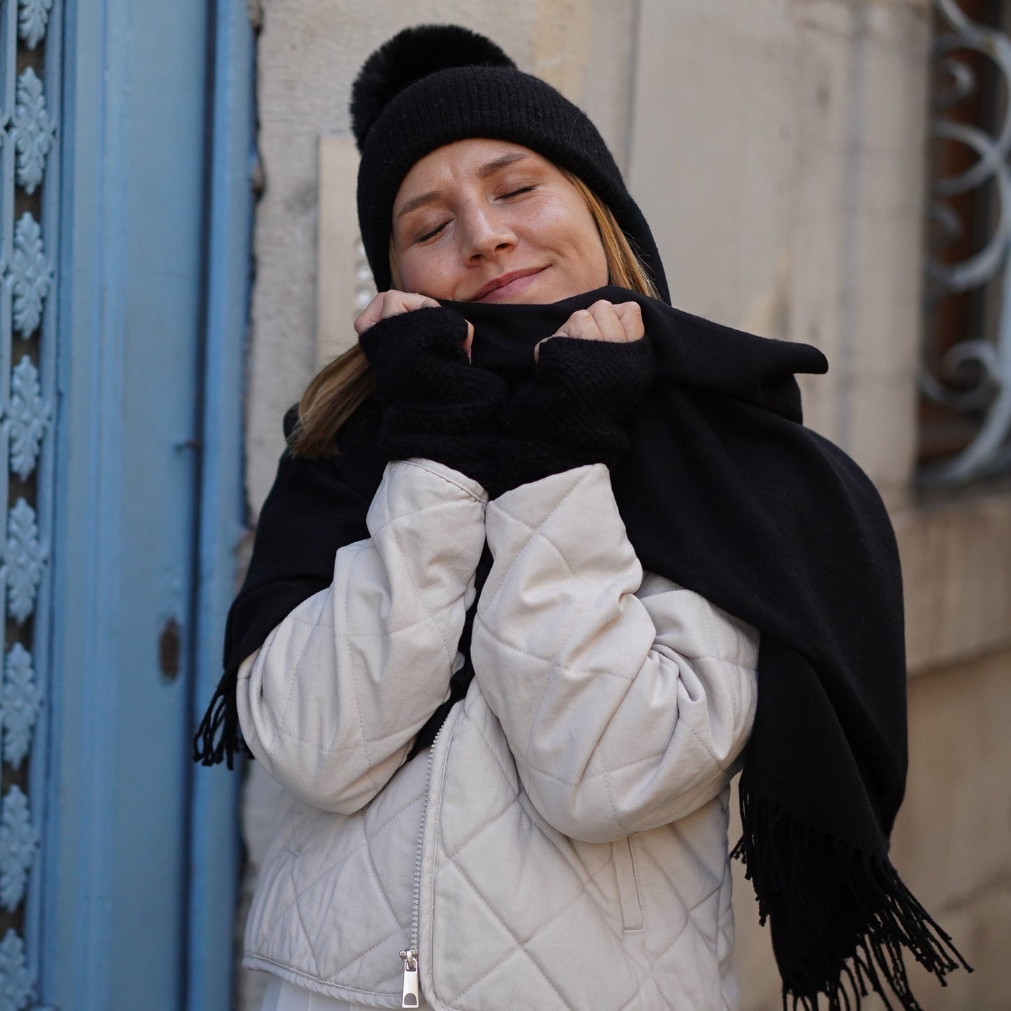 Cashmere Trio — Scarf + Hat + Mittens | Black