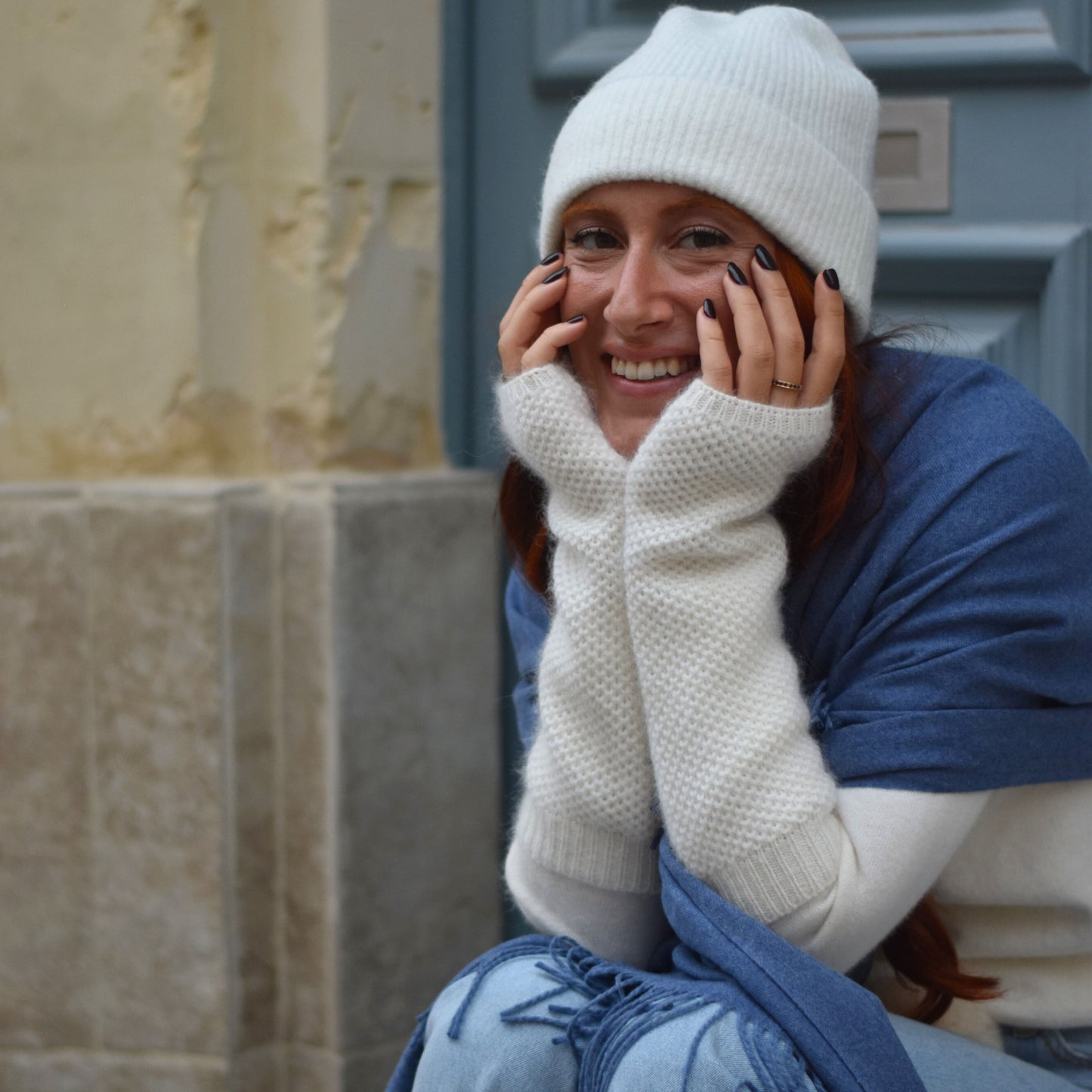 Weiße Kaschmirhandschuhe