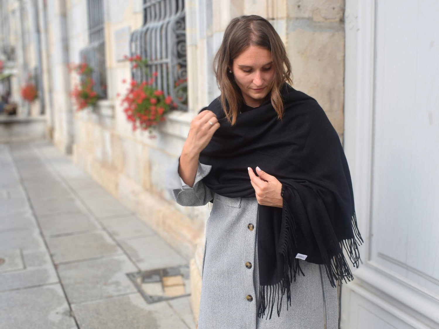 cashmere scarf black for women Doux Cachemire