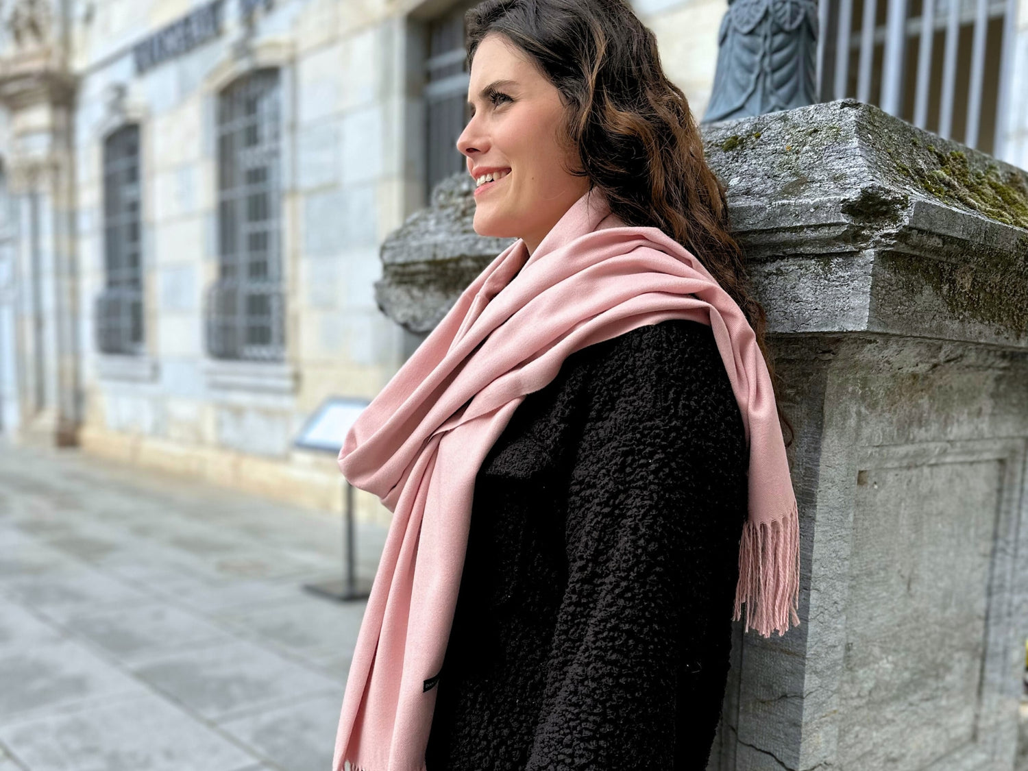 Powder pink cashmere scarf