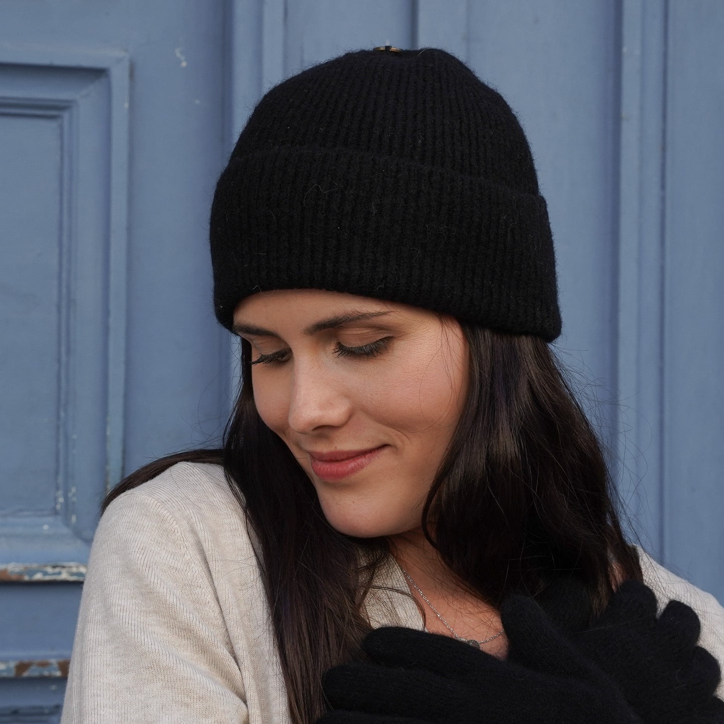 Kaschmir-Trio — Schal + Mütze + Handschuhe | Schwarz