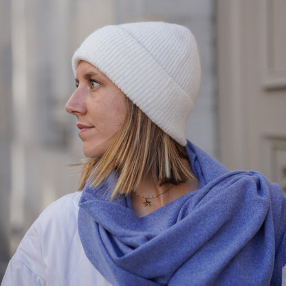 Kaschmirmütze Weiße mit Bommel