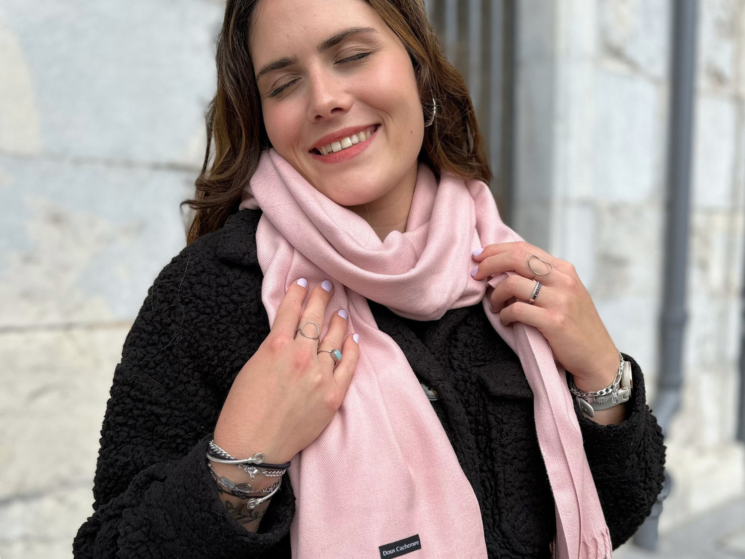 Powder pink cashmere scarf